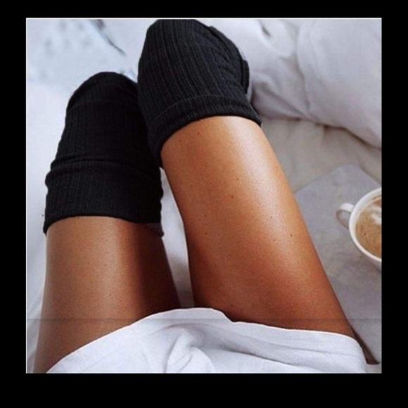 New With Tags Black Ribbed Tall Socks - Picture 1 of 2